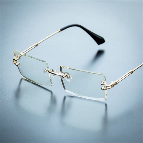 rimless rectangle glasses for men.